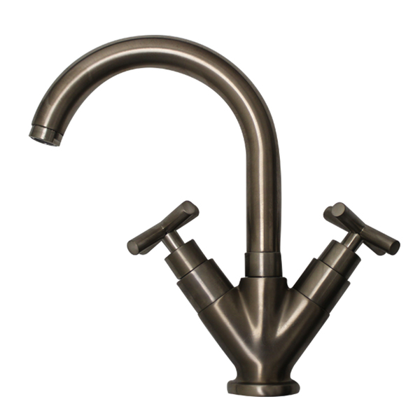 Whitehaus Sgl Hole/Dual Handle Lavatory Faucet W/ Tubular Swivel Spout, Cross Han WHLX79250-BN